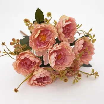 1DB Európai stílusú Szimuláció Virág Bazsarózsa Esküvői Dekoráció Növény Ál-Virág Csokor Felvételi Kellékek, Otthon Dekoráció Virágok 0