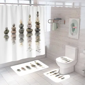 Vicces Kő Zuhanyfüggöny Egyszerű, Modern Fürdőszoba Szett Divat Minta Fürdő Függöny Csúszásmentes Wc Fedelét Padlón Szőnyeg Szőnyeg Szett