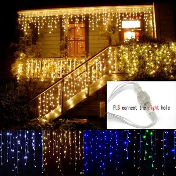 8m-48m 220V Karácsonyi Koszorú LED Függöny Jégcsap String Fény Bágyadtság 0.4-0.6 m Pláza Eresz Kert Színpad Terasz Kerti Dekoráció 0