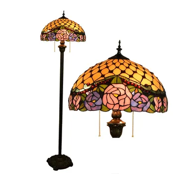 Európai stílusú Tiffany rózsa virág ólomüveg emelet lámpa étkező, hálószoba lámpa E27 110-240V 0