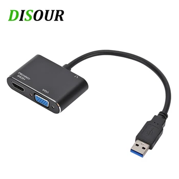 DISOUR USB3.0-HDMI-kompatibilis VGA Adapter Driver-ingyenes 2in1 USB-HDMI-kompatibilis Konverter Windows 7/8/10 OPERÁCIÓS rendszer 0