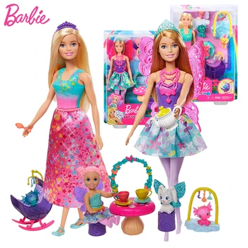 Eredeti Barbie Dreamtopia Babák Tea Party Kellékek Fantasy Baba Játékok Lányoknak Park Gyerek Játékok Gyerekeknek, Baba Ház Szett 0