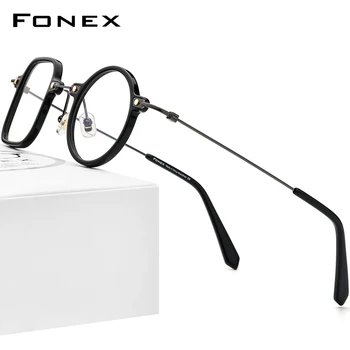 FONEX-Acetát Titán Szemüveg Keret Férfiak Vintage Bal Téren Kerek Szemüveget a Nők Szemüveg Szemüveg F85700