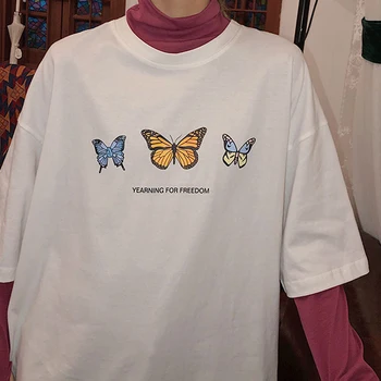 Új Női póló Női Kpop Nyári Hip-Hop Dropshipping Pillangó Vintage Nyomtatás Felső Női póló Harajuku Túlméretezett póló 0