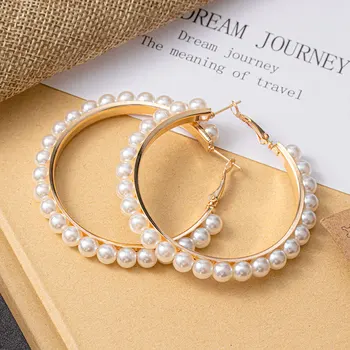 2020 Új Design, Új, Trendi Koreai Női Fülbevaló Nagy Kerek Fülbevaló Arany Gyöngy Fülbevaló Női Egyedi Esküvői Ékszerek