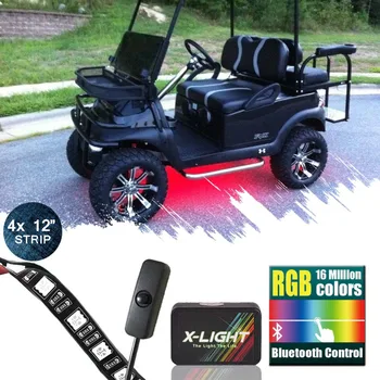 X-FÉNY Bluetooth golfkocsi Underbody Világító LED Világítás Készlet | RGB Akcentussal Neon Szalag w/Kapcsoló | Zene Aktív| Millió Szín
