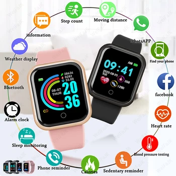 Y68 Férfi Női Vízálló pulzusmérő Vérnyomás Monitor, Bluetooth Smart Karkötő iOS, Android Fitness Tracker Smartwatch