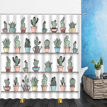 Kaktusz Zuhanyzó Függöny Sivatagban Virágok, Zöld Növények 3D Nyomtatás Táj Vízálló Fürdőszoba lakberendezés Fürdőkádban Poliészter Függöny Szett 1