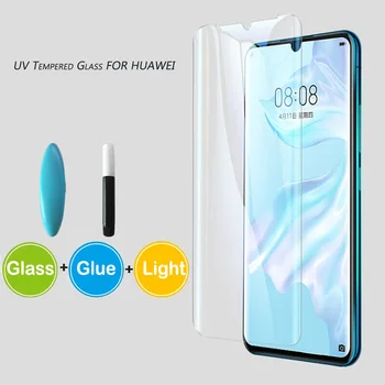 UV Nano Folyékony Ragasztó Teljes Edzett Üveg Huawei Mate 40 30 20 Pro Ívelt képernyővédő fólia Huawei P30 P40 P50 Pro UV üveg 1