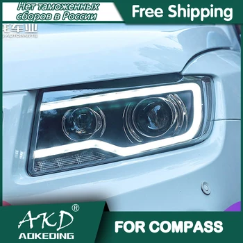 Autó Jeep compass Fényszórók 2011-2016 DRL Nap, Futó Fény, LED-Bi Xenon Izzó, Ködlámpa Autó Tartozék iránytű Fej Lámpa 1
