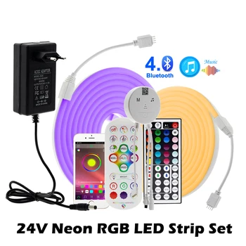 Neon RGB LED Szalag Szett DC 24 v-os SMD 2835 A Távirányító Magas Rugalmas Kültéri IP65 Vízálló Távoli Vezérlő 1