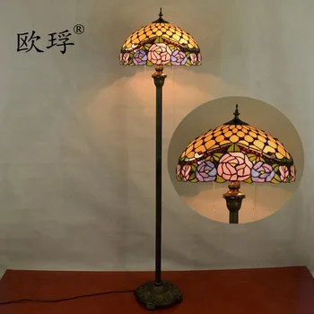 Európai stílusú Tiffany rózsa virág ólomüveg emelet lámpa étkező, hálószoba lámpa E27 110-240V 2