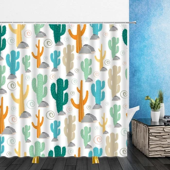 Kaktusz Zuhanyzó Függöny Sivatagban Virágok, Zöld Növények 3D Nyomtatás Táj Vízálló Fürdőszoba lakberendezés Fürdőkádban Poliészter Függöny Szett 3