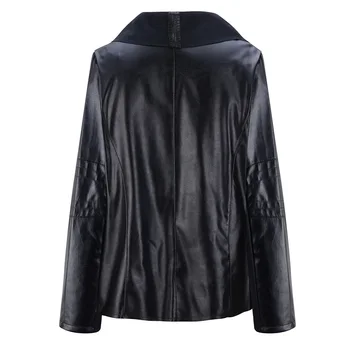 XUNASHOW Divat Női Kabát Kabát Splice Hosszú Ujjú Zip Fel Műbőr Női Kabát, PU Bőr Kabát Moto Motoros Outwear 3