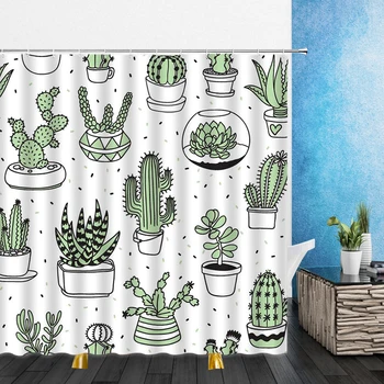 Kaktusz Zuhanyzó Függöny Sivatagban Virágok, Zöld Növények 3D Nyomtatás Táj Vízálló Fürdőszoba lakberendezés Fürdőkádban Poliészter Függöny Szett 4