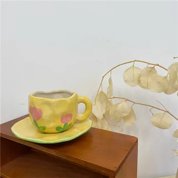 Északi Rózsaszín Kockás Kávés Bögre Készlet Szabálytalan Kerámia Reggeli Tej Kupa Konyhába Inni egy Csésze Tea Asztal dekoráció drinkware bögrék 4