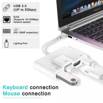 4 in1 USB OTG Adapter Villám, hogy Rj45, HDMI-Kompatibilis 4K TV-Micro Usb Hub Töltés Converter for iPhone/ iPad 4