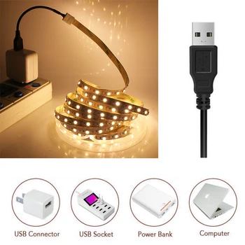 USB LED Szalag lámpa 5050 DC5V Flexibilis LED Szalag Szalag 50cm / 1m / 2m / 3m / 5m HDTV TV Asztal Képernyő Háttérvilágítás Meleg Fehér 4