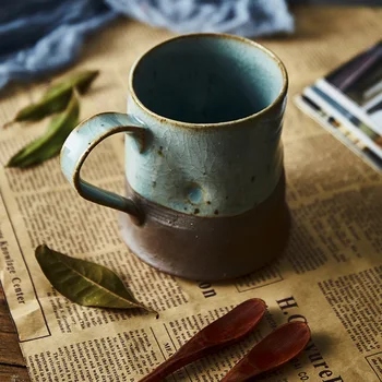 Japán stílusú, kézzel készített kőedény bögre nagy kapacitású unisex kerámia csésze víz haza retro hivatal kávét 4