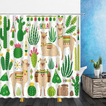 Kaktusz Zuhanyzó Függöny Sivatagban Virágok, Zöld Növények 3D Nyomtatás Táj Vízálló Fürdőszoba lakberendezés Fürdőkádban Poliészter Függöny Szett 5