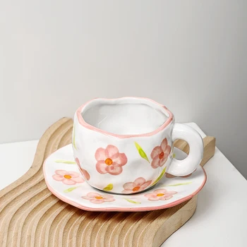 Északi Rózsaszín Kockás Kávés Bögre Készlet Szabálytalan Kerámia Reggeli Tej Kupa Konyhába Inni egy Csésze Tea Asztal dekoráció drinkware bögrék 5