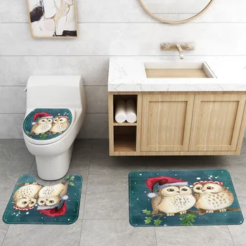 Mikulás zuhanyfüggöny Poliészter Vízálló Fürdőszoba Szőnyeg Wc Fedelét zuhanyfüggöny 4db/Szett, Karácsonyi Dekoráció 5
