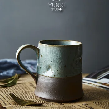 Japán stílusú, kézzel készített kőedény bögre nagy kapacitású unisex kerámia csésze víz haza retro hivatal kávét 5